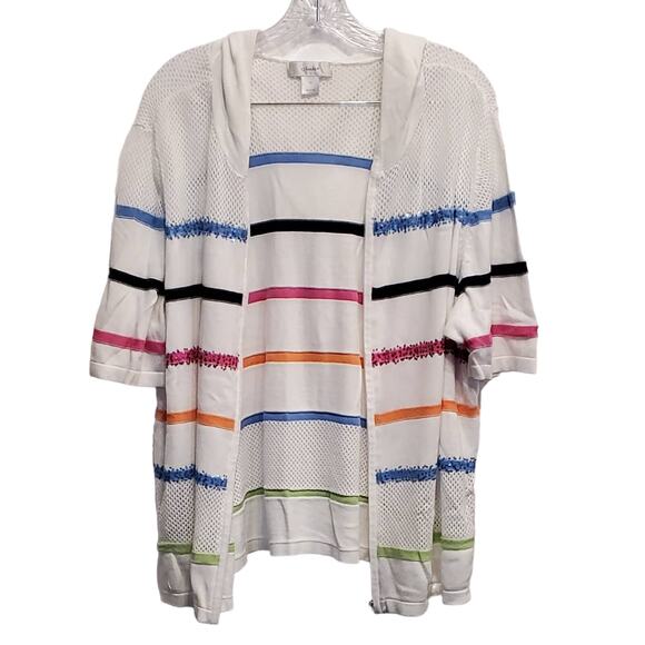 CJ Banks Light Weight Hooded Stripe Sweater Cardigan Springtime Plus Size 1x - Picture 5 of 6